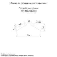 МеталлПрофиль Планка конька плоского 150х150х2000 (ПЭ-01-9003-0.4)