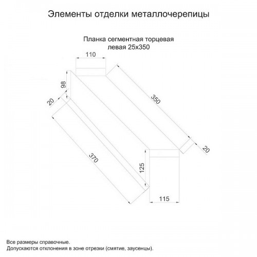 МеталлПрофиль Планка сегментная торцевая левая 350 мм (VikingMP E-20-7024-0.5)