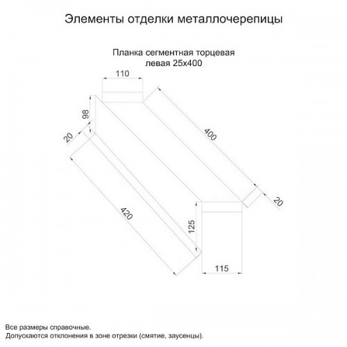 МеталлПрофиль Планка сегментная торцевая левая 400 мм (PURMAN-20-5005-0.5)