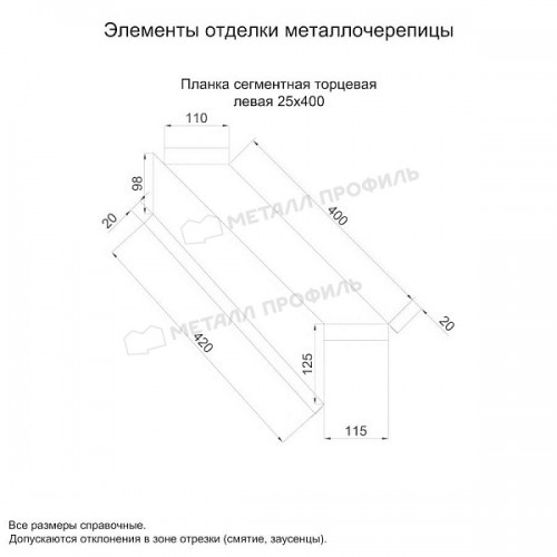 МеталлПрофиль Планка сегментная торцевая левая 400 мм (MattMP-20-7024-0.5)